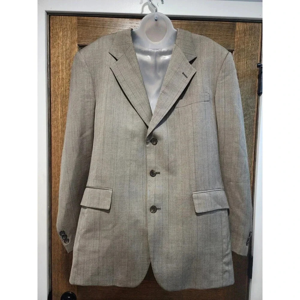 Jos. A. Bank Clothier Plaid 100% Wool 2 Button Sport Coat Blazer Jacket Size 44L